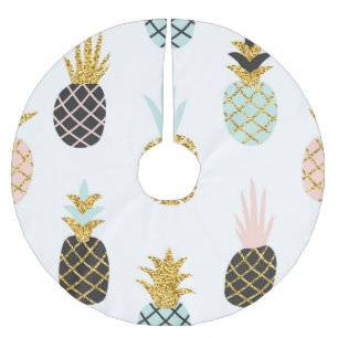Jupon De Sapin En Polyester Brossé Ananas avec parties scintillant or, motif créatif.