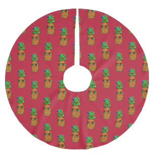 Jupon De Sapin En Polyester Brossé Ananas de Noël tropical chaud Noël en rouge