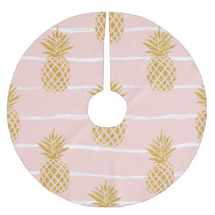 Jupon De Sapin En Polyester Brossé Ananas en or, Arrière - plan d'été rayé.
