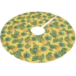 Jupon De Sapin En Polyester Brossé Ananas et Feuilles tropicaux en or