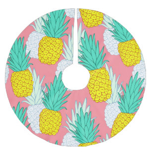 Jupon De Sapin En Polyester Brossé Ananas Tropical : Rouge Cartoon Chic.