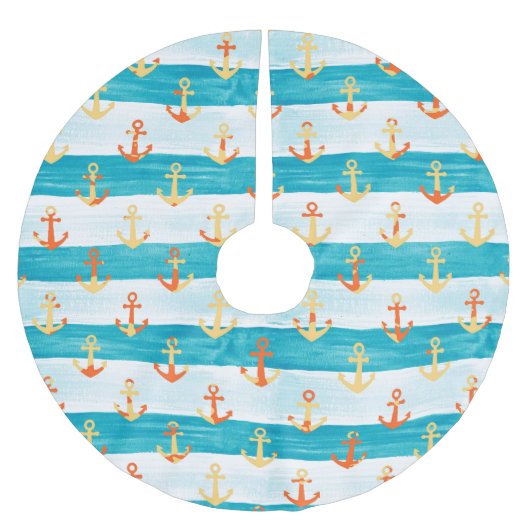 Jupon De Sapin En Polyester Brossé Ancrages Abstraits : motif à bande aquarelle. (Devant)