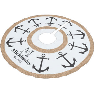 Jupon De Sapin En Polyester Brossé Ancres noires et nom de famille nautique de corde