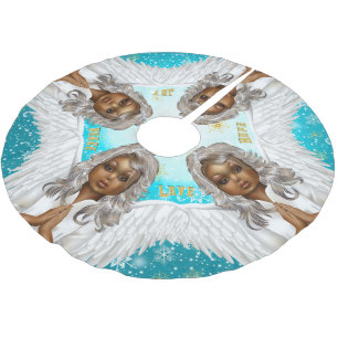 Jupon De Sapin En Polyester Brossé Ange priant afro-américain