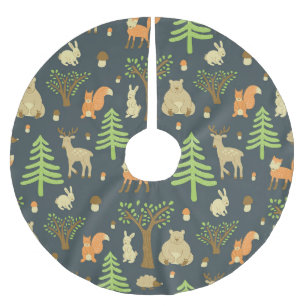 Jupon De Sapin En Polyester Brossé Animaux de forêt vintages, Motif pour enfants.