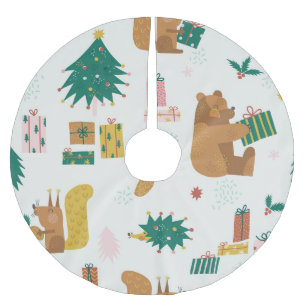 Jupon De Sapin En Polyester Brossé Animaux de la forêt de Noël : Vibe Vintage