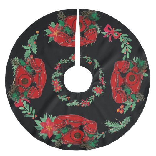 Jupon De Sapin En Polyester Brossé Antique Rouge Téléphone de Noël Coordination (Devant)