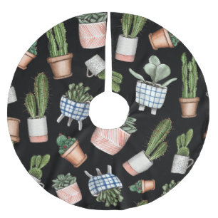 Jupon De Sapin En Polyester Brossé Aquarelle Accueil Plante Noir sans couture