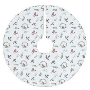 Jupon De Sapin En Polyester Brossé Aquarelle Anglais Robin Noël Cadeau de Noël