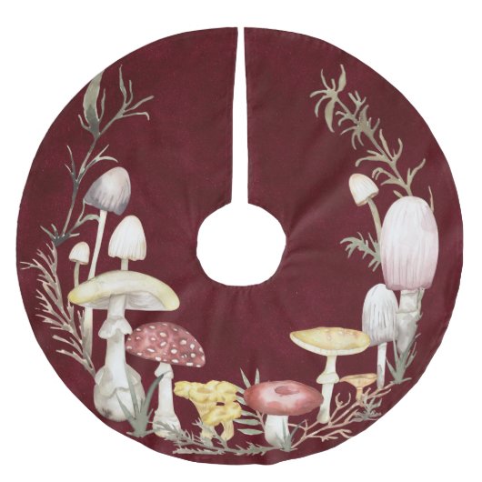 Jupon De Sapin En Polyester Brossé Aquarelle Champignons Champignons Fêtes de Noël (Devant)