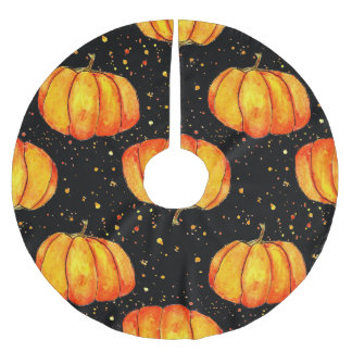 Jupon De Sapin En Polyester Brossé Aquarelle citrouilles d'automne, impression Hallow