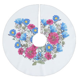 Jupon De Sapin En Polyester Brossé Aquarelle coeur fleuri, arang fleur sauvage lumine