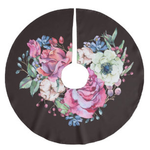 Jupon De Sapin En Polyester Brossé Aquarelle coeur floral : roses vintages.
