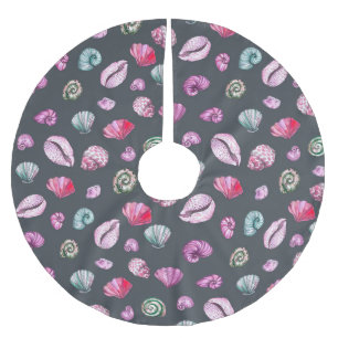 Jupon De Sapin En Polyester Brossé Aquarelle de coquillage : Motif bleu foncé
