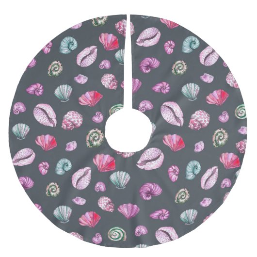 Jupon De Sapin En Polyester Brossé Aquarelle de coquillage : Motif bleu foncé (Devant)