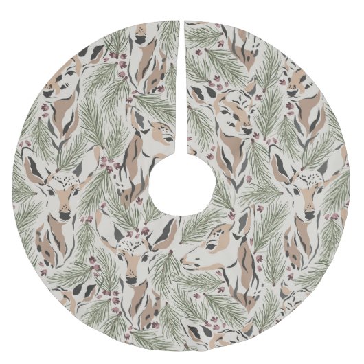 Jupon De Sapin En Polyester Brossé Aquarelle de Noël Cerfs et pins (Devant)