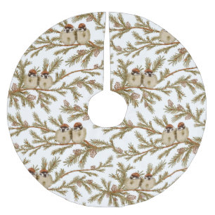 Jupon De Sapin En Polyester Brossé Aquarelle de pin d'oiseaux hiver