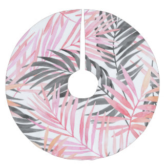 Jupon De Sapin En Polyester Brossé Aquarelle Feuille rose tropicale