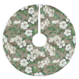 Jupon De Sapin En Polyester Brossé Aquarelle Fleurs Apple : Motif Vintage.