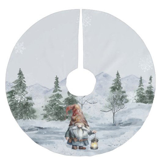 Jupon De Sapin En Polyester Brossé Aquarelle hiver Gnome de Noël (Devant)