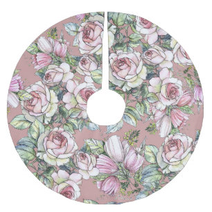 Jupon De Sapin En Polyester Brossé Aquarelle Jardin : Rose Tulip Elégance.