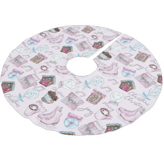 Jupon De Sapin En Polyester Brossé Aquarelle Jolie Pink Noël