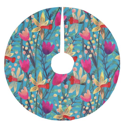Jupon De Sapin En Polyester Brossé Aquarelle Lumineuse : Design Floral Sans Maille. (Devant)