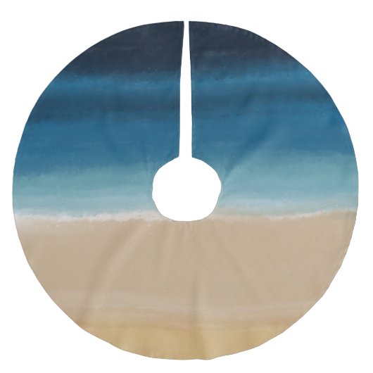 Jupon De Sapin En Polyester Brossé Aquarelle moderne Gold Blue Beach (Devant)