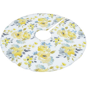 Jupon De Sapin En Polyester Brossé Aquarelle Motif Floral Jaune
