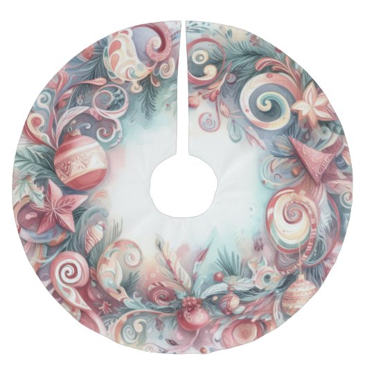 Jupon De Sapin En Polyester Brossé Aquarelle Noël Design (Devant)