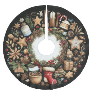 Jupon De Sapin En Polyester Brossé Aquarelle Noir Russe Motifs de Noël