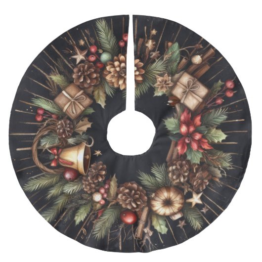 Jupon De Sapin En Polyester Brossé Aquarelle Noir Russe Motifs de Noël (Devant)