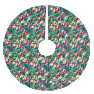 Jupon De Sapin En Polyester Brossé Aquarelle ornements de Noël, rouge et vert Turquoi