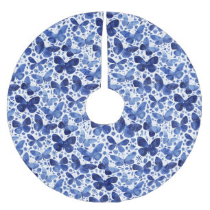Jupon De Sapin En Polyester Brossé Aquarelle papillon bleu
