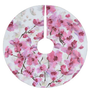 Jupon De Sapin En Polyester Brossé Aquarelle rose Fleur Cerisier Sans Couleur.