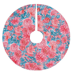 Jupon De Sapin En Polyester Brossé Aquarelle Rose tapisserie florale