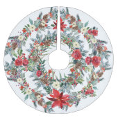 Jupon De Sapin En Polyester Brossé Aquarelle rouge rustique poinsettia blanc de Noël (Devant)