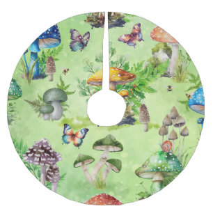 Jupon De Sapin En Polyester Brossé Aquarelle Whimsical Mushroom Garden