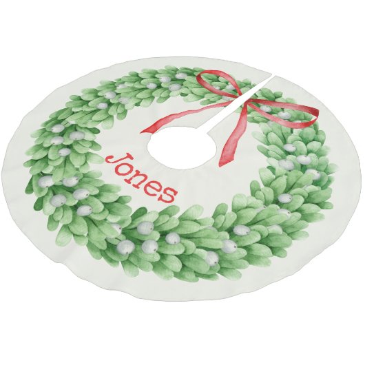 Jupon De Sapin En Polyester Brossé Aquarelle Wire Monogramme Nom Noël (Angle)