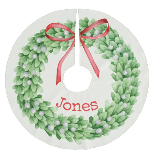 Jupon De Sapin En Polyester Brossé Aquarelle Wire Monogramme Nom Noël (Devant)