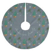 Jupon De Sapin En Polyester Brossé Árbol de navidad con acebo y copos de nieve (Devant)