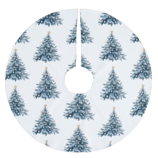Jupon De Sapin En Polyester Brossé Arbre de Noël bleu hiver Gold Star (Devant)