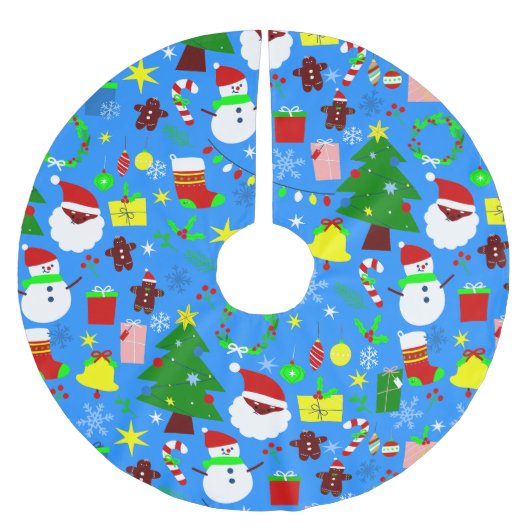 Jupon De Sapin En Polyester Brossé arbre de Noël bleu noir père Noël (Devant)