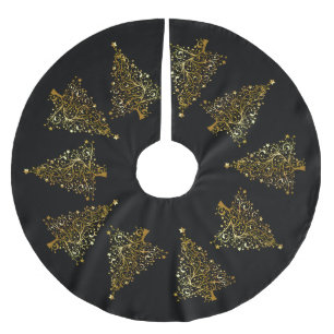 Jupon De Sapin En Polyester Brossé Arbre de Noël doré Motif noir