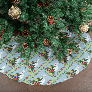 Jupon De Sapin En Polyester Brossé Arbre de Noël drôle et festif Chat blanc drôle Ver