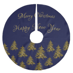 Jupon De Sapin En Polyester Brossé Arbre de Noël en or brillant sur Noël bleu