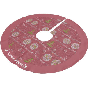 Jupon De Sapin En Polyester Brossé Arbre de Noël et ornement tissé rouge