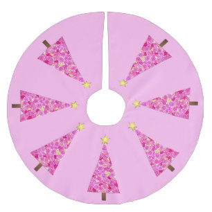 Jupon De Sapin En Polyester Brossé Arbre de Noël moderne à fleurs magenta