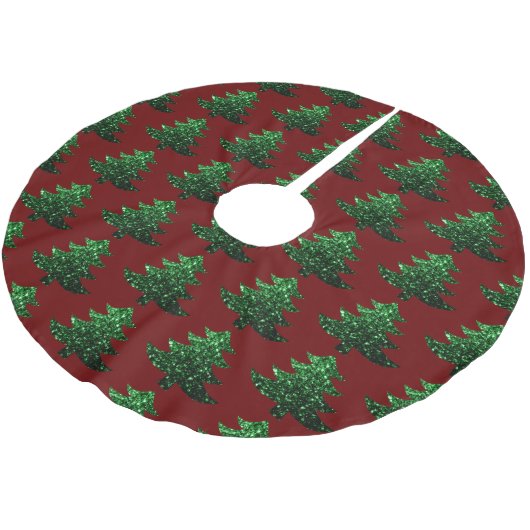 Jupon De Sapin En Polyester Brossé Arbre de Noël pétillant vert motif rouge foncé (Angle)