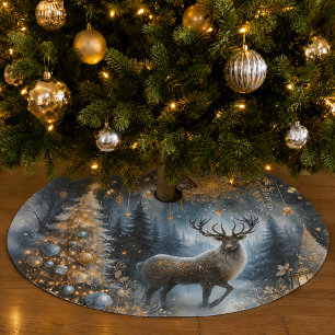 Jupon De Sapin En Polyester Brossé Arbre de Noël Renne Aquarelle de la Forêt